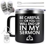 Fufendio Pastor Appreciation Gifts - Be Careful or You'll End up in My Sermon Coffee Mug 14oz - Pastor Gifts for Men - Christmas Birthday Gifts for Pastor