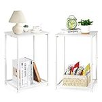 smusei White Nightstands Set of 2 End Tables Living Room Small Side Table for Small Spaces Sofa Couch Narrow Bedside Tables with Open Storage Shelves for Living Room Bedroom Guest Room Decor