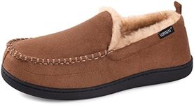 VONMAY Men's Moccasin Slippers Warm Fuzzy House Shoes Fluffy Fur Memory Foam Indoor Outdoor, Camel, Size 13
