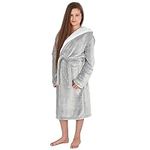 Metzuyan Kids Girls Plush Fleece Dressing Gowns with Sherpa Fleece Hood Lining Novelty Frosted Grey 11-12 Years