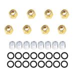 IMPORX 8 Pieces Skateboard Truck Color Nuts and 16 Pieces Skateboard Truck Axle Washers and 8pcs Precision Spacers for Longboards and Skateboard Hardware Kit (Gold Nuts)