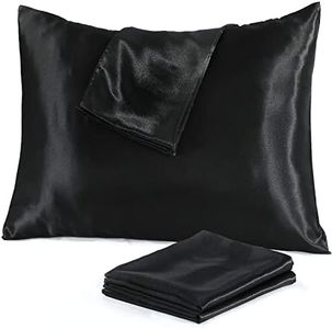 Niagara Black Satin Standard Pillow Cases Protectors 4 Pack with Zip Luxury 20x26inches 100% Satin Hair and Skin Care Zippered Pillow Covers Ultra-Soft