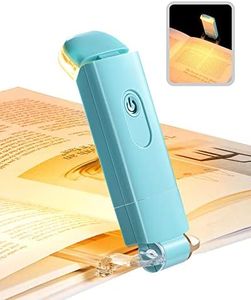 DEWENWILS USB Rechargeable Book Reading Light, Amber Glow, Blue Light Blocking, Brightness Adjustable for Eye-Care, LED Clip on Book Lights, Portable Bookmark Light for Kids (Blue)