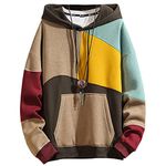 XIAOYAO Men‘s Hoodie Techwear Hip Hop Top Blouse Tracksuits Patchwork Long Sleeve Pullover Hooded Autumn Winter Khaki