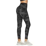 DDOBB Leggings for Women High Waisted Black Leggings Tummy Control Stretchy Pants Trousers for Gym Yoga Running Sport Regular&Plus Size(F-Black Print, S-M)