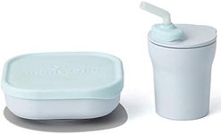 Miniware Sip & Snack Set with Snack Bowl, 1-2-3 Sip Drinking Cup, and Suction Foot for Baby Toddler - Promotes Self Feeding | Dishwasher Safe (Aqua)