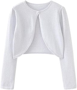UMELOK Girls' Communion Bolero Sparkly Cardigan Sparkle Shawl Sweaters Shrug Sparkly White, 7-8Y