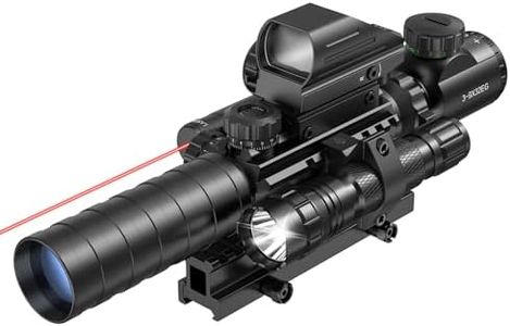 MidTen 3-9x32 5-in-1 Scope Combo with Dual Illuminated Rangefinder Reticle Scope, Laser Sight, Reflex Sight, Flashlight with 20mm Mount, Red
