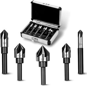 AV Steel Countersink Drill Bit Set, Countersink Bit, HSS4241 Counter Sink, 82 Degree Countersink 1/4'' 3/8'' 1/2'' 5/8'' 3/4'', 5 Flute Pcs for Wood, Plywood, Plastic, Mild Steel with Aluminum Case