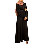 IWEMEK Women Abaya Muslim Dubai Kaftan Dress Solid Plain Full Length Loose Fit Long Sleeve Maxi Robe Arabic Burka Islamic Dresses Middle East Outfits Clothing Black S