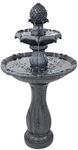 Sunnydaze Pineapple 46-Inch 2-Tier Solar Water Fountain with Battery Backup - Submersible Pump - Black Finish