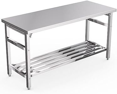 24 x 60 Inch Stainless Steel Folding Table for Prep & Work, NSF Commercial Heavy-Duty Stainless Steel Kitchen Island with Undershelf for Restaurant and Home