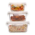 Femora Borosilicate Glass Food Storage Containers with Air Vent Lids, Square, 300 ML, 500 Ml, 800 ML, Set of 3