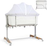 Bicystar Baby Bassinet Bedside Sleeper Playpen 3 in 1, Arms Reach Co Sleeper Attach to Parents Bed with Wheels, Mattress Included, All Mesh Breathable, Adjustable Height for 0-18 Months, Baby Registry