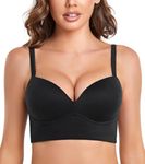 DotVol Women's Full Coverage Wireless Push Up Plunge Bras Plus Size Padded Seamless Support Bra(Black,38C)