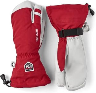 Hestra Army Leather Heli Ski Glove - Classic 3-Finger Snow Glove for Skiing, Snowboarding and Mountaineering, Red, 8