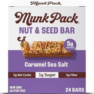 Munk Pack Nut & Seed Bar Caramel Sea Salt | 1g Sugar, Low Carb & Keto, 5g Protein | Gluten Free, Plant Based, Zero Added Sugar | Sweet & Salty Breakfast & Snack Bars | 24 Count