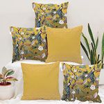 Amazon Brand - Umi. Peacock Printed Poly Cotton Cushion Cover, Set of 5 (16 x 16 Inches)(Yellow)