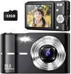 Upgrade Digital Camera, Autofocus 50MP FHD 1080P Camera for Kids with 16x Zoom Anti Shake, Compact Camera for Kid Student Children Teen Girl Boy, Kids Camera with 32GB SD Card,2 Batteries-Black