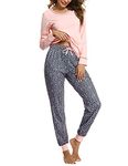 Litherday Women's Pyjamas Set Soft Long Sleeve Cotton Sleepwear Ladies Pjs Loungewear Sets Tops and Plaid Pants Nightwear with Pockets（Star-Pink，M）