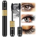 Mascara Black Volume and Length Waterproof, 2 in 1 False Lash Effect Mascara 5x Longer Voluminous Curling,Smudge Proof Long Lasting 4D Silk Fiber Vegan Mascara for Makeup