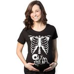 Maternity Skeleton Baby T Shirt Funny Cute Pregnancy Halloween Tee Announcement (Black) - L