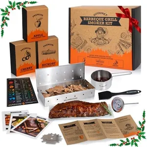 Wood Smoked BBQ Grill Set | 12 Pcs Grill Kit | Smoker Box BBQ Gifts for Men | Smoked Meat Accessories & Grilling Gifts for Men | Unique Barbecue Gifts for Smoker Grill Enthusiasts | BBQ Accessories