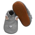 Mejale Baby Leather Shoes Boy Toddler Moccasins Anti-Slip Rubber Sole Infant Girl Slippers(Grey,6-12 Months,M)