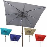 Blissun Square Patio Umbrella with 28 LED Lights, Solar Umbrella Table Market Umbrella with Tilt and Crank Outdoor Umbrella for Garden, Deck, Backyard, Pool and Beach, Dark Grey