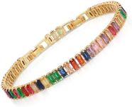 ARTLOVER Colorful 14K White Gold-Plated 5mm Square Tennis Bracelet - High Carbon Diamond Gemstones, Multicolor CZ, Adjustable and Tarnish-Free | Ideal for Women’s White Gold Jewelry (2mm Gold)