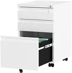 YITAHOME 3-Drawer Mobile File Cabinet with Lock, Office Storage Filing Cabinet for Legal/Letter Size, Pre-Assembled Metal File Cabinet Except Wheels Under Desk -White