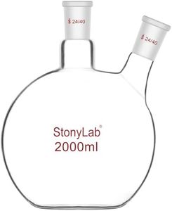 stonylab Flat Bottom Flask FBF, Heavy Wall 2-Neck Lab Flask Borosilicate Glass Flat Bottom Boiling Flask with 24/40 Standard Joint, 2000 ml (2 L)