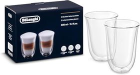 De'Longhi Brand Original Double Walled Latte Glasses, Set of 2 (330 ml each), Specially Designed for De'Longhi Coffee Machines, Thermal Insulated, Condensation-Free, Dishwasher Safe, Microwave Safe