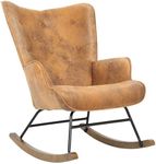 Gecheer Rocker Glider Chair, Polyester Fabric Modern Rocking Chair with Wooden Base High Backrest and Armrests Padded Seat, Comfy Upholstered Accent Chair for Living Room Bedroom Office Brown