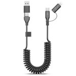 Car CarPlay Cable for iPhone 15, Coiled 4-in-1 USB-C Cable, 3FT Car Charger for iPhone 16, 15 Pro Max, Samsung Galaxy, Google Pixel, Supports CarPlay & Android Auto (1, Black)