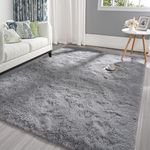 Pettop Fluffy Grey Rug for Bedroom Living Room, 5x8 Feet Rectangle Large Rug Plush Fuzzy Carpet for Girls Kids Boys, Non-Slip and Washable Rug for Nursery Classroom Decor Rug