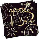 24Pcs Happy New Year Napkins Party Decorations,33 x 33 cm Gold and Black Paper Napkins New Year Party Napkins,Disposable Napkins for 2024 New Years Eve Party Supplies Table Decorations