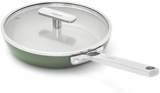 Ember Cookware Arcilla Ceramic Frying Pan 20 cm with Glass Lid | 75% Less Oil Usage | Non-Toxic Non-Stick Pan for Cooking | PFAS & PFOA Free | Steel Handle- Induction Cookware | Egg Pan | Green