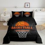 Castle Fairy Basketball Boys Comforter Set King Size,Basketball Hoop and Court Print Bedding Set All Season Quilt Set,Sports Ball Gaming Themed Microfiber Polyester Down Comforter