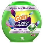 Gain flings Laundry Detergent Pacs with Odor Defense, HE Compatible, 76 Ct, 3in1 Detergent Pacs with Febreze and Oxi, Super Fresh Blast Scent