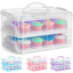 SG Traders Cupcake Carrier with Handle, 2 Tier Cupcake Box Bake Cake Holder, 24 Muffin Cases Stackable Cake Caddy, Baking Cupcake Boxes Cupcake Cases, Plastic Storage Box with Adjustable Compartments