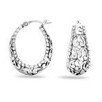 LeCalla Sterling Silver Jewelry Small Oval Filigree Light-Weight Hoop Earrings for Women