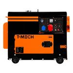 Silent Diesel Generator Three Phase ATS 6.5kVA 6500W 13HP 230V 400V Electric Start Closed Frame Emergency Power 4 Portable Wheels Black Powder Coated Steel 20L Fuel Capacity Tool Kit & Funnel