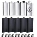 Creatorally 8oz Hip Flask, 10 Pack Flasks for Men Groomsmen, Stainless Steel Whiskey Hipflasks with Funnel, Engravable as Wedding Souvenir for and Women Rum Vodka (Matt Black and SS)