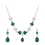 Ever Faith Bride Wedding Jewelry Set Sparkly Teardrop Flower Green CZ White Gold Plated Bridal Necklace Earrings Set for Women Bridesmaid