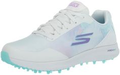 Skechers Women's Max Arch Fit Golf Shoe Sneaker, White/Multi Splash Waterproof, 8.5