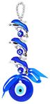 Saubhagya Global Fengshui Set of 1 Blue Three Dolphins Evil Eye Hanging for Car & Door/Office, Medium Size, Height-19cm