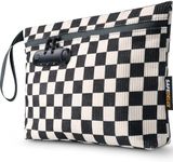 SafeDelux Lock Travel Pouch with Combination Lock & Activated Carbon—Waterproof Zipper, Carbon Lined for Home Storage & Gifts (Black & White)