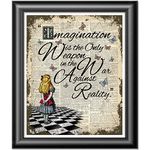 Alice's adventures home decor on antique dictionary book page, vintage retro poster print, Imagination quote