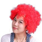 HDE Neon Color Afro Curly Clown Halloween Costume Party Wig Fake Goofy Unisex Hair (Red)